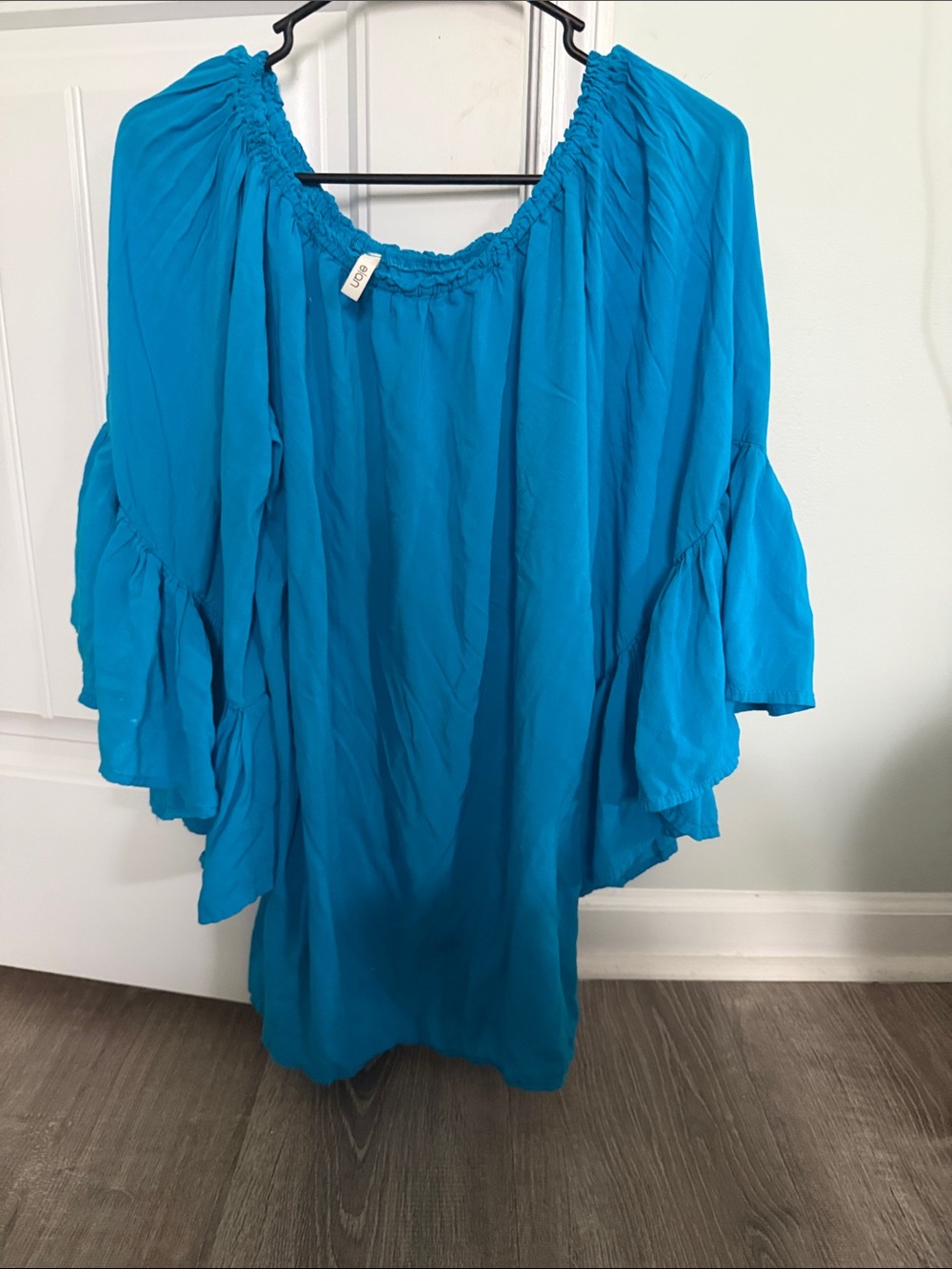 Elan Turquoise Off-Shoulder Ruffled Sleeve Blouse